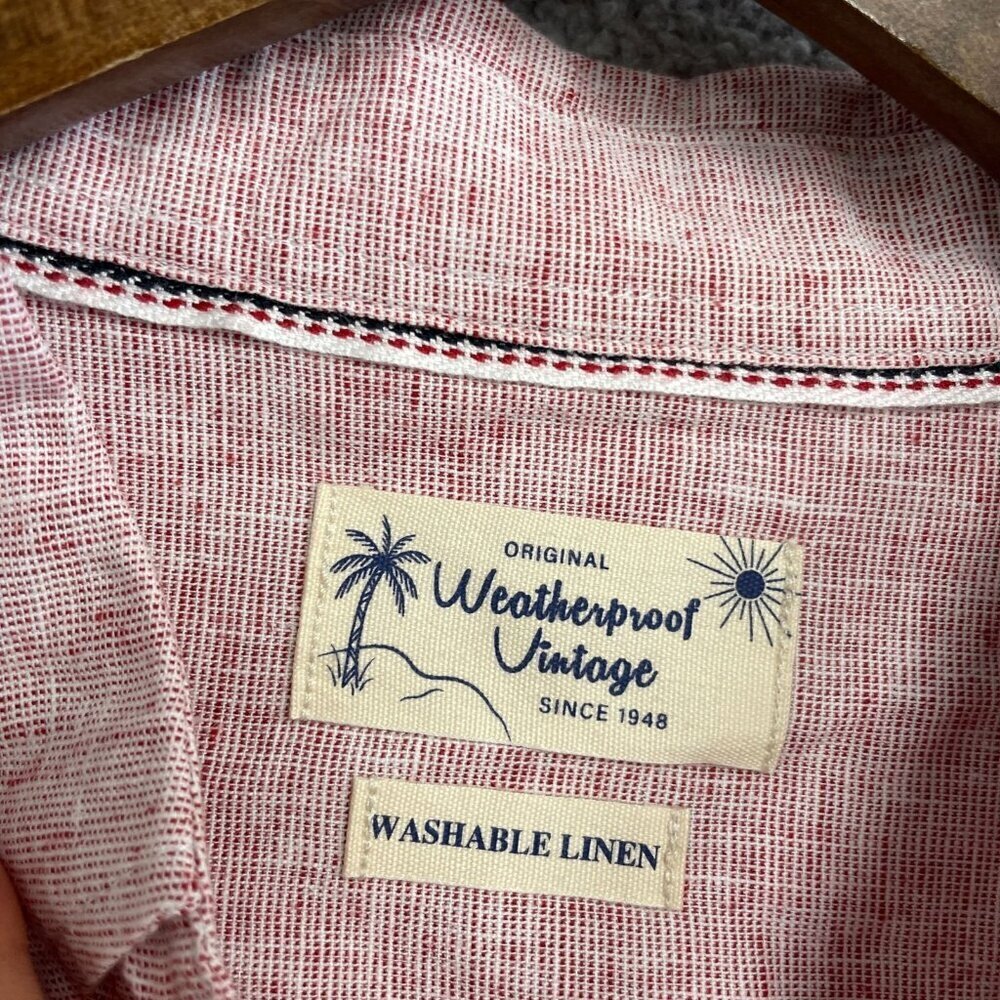 NEW Weatherproof Vintage Linen Blend Men's S Short Sleeve Button-Up Shirt Red - Picture 6 of 9
